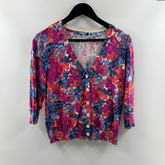 Sweaters - Floral Button Front Cardigan Top Multicolor Cotton Blend Approx Size Large